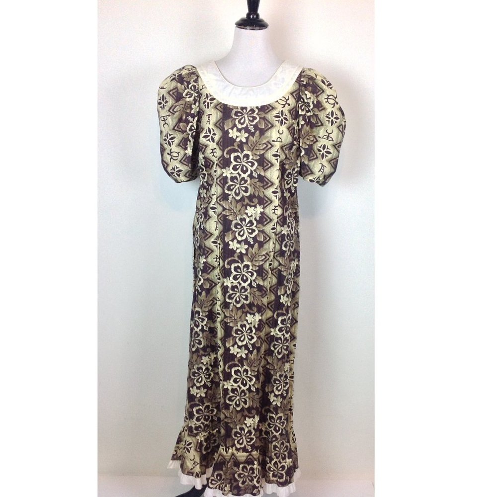 Vtg Winnie Fashion Hawaiian Maxi Dress Womens M